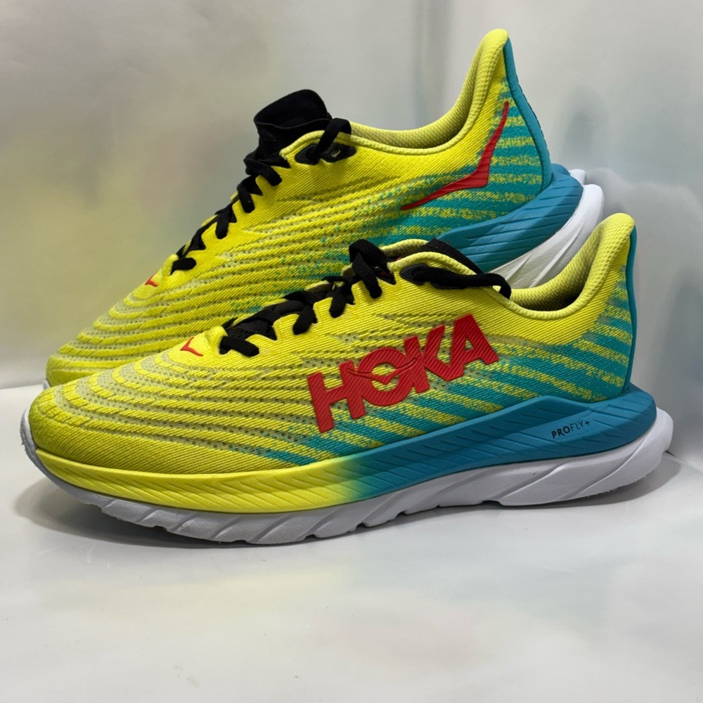 Hoka One Men’s Size 8B Mach 5 Running Shoes  Evening Primrose & Scuba Blue
